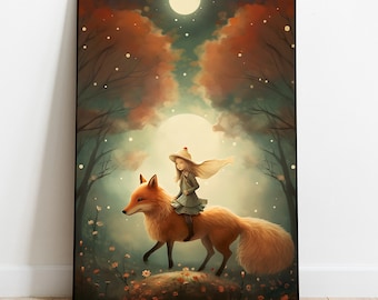 Lámina infantil de zorros: Animales del bosque caprichosos (descarga digital)