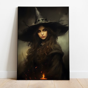 Vintage Witch Painting, Moody Halloween Art, Witchy Wall Art, Witch Print, Halloween Art Print, Digital Download