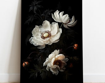 Moody Floral Still Life Art Print: Dark Academia Oil Painting (Digital Download)