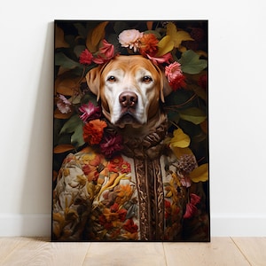 Renaissance  dog art, Labrador print, Fall dog art, Aristocratic dog, Animal Head Human Body, Humanoid dog painting, Digital Download