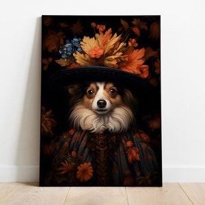 Renaissance dog portrait, Fall dog art, Aristocratic dog, Cute dog print,  Humanoid dog print, Animal Head Human Body, Digital Download