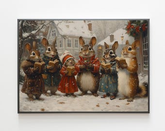 Vintage Christmas Woodland Animals Caroling Print (Digital Download)