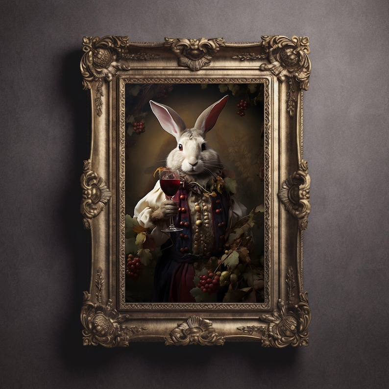 Renaissance Rabbit Wine Portrait: Aristocrat Bunny Art (digital ...