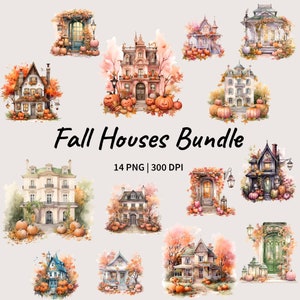Clipart cottage automne, clipart maison, décoration automne png, clipart Thanksgiving, journal indésirable de l'automne, création numérique, téléchargement numérique