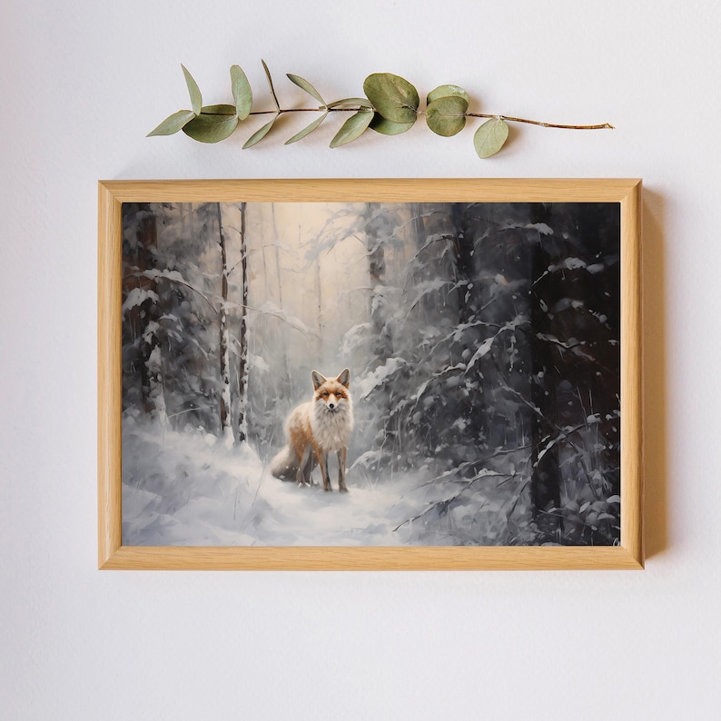 Rustic Fox Image Vintage Fox Winter Forest Print: Rustic Landscape Wall Art (digital ...