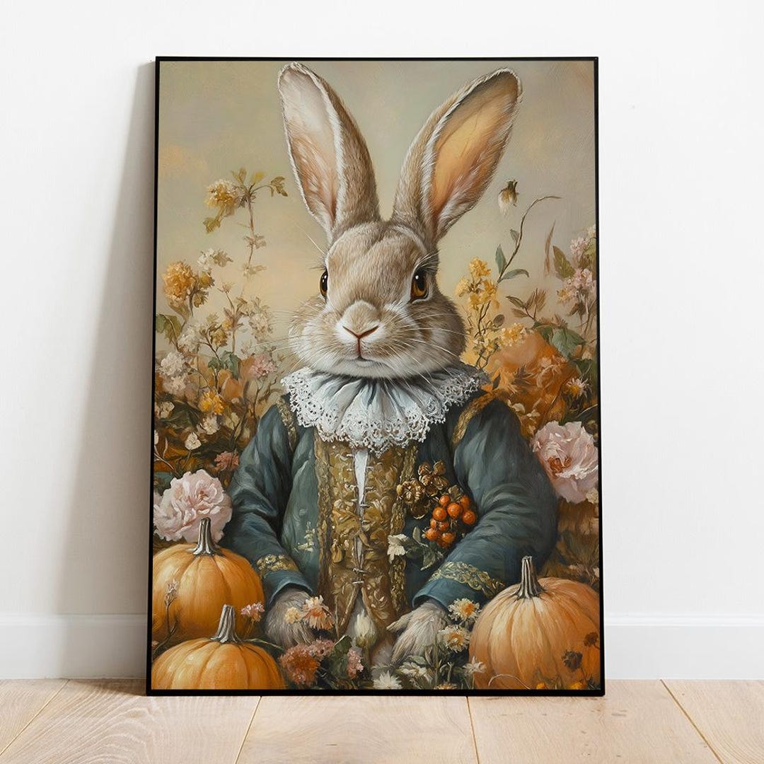 Renaissance Rabbit Print: Victorian Bunny With Pumpkins (digital ...