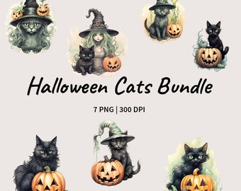 Halloween Cat Clipart: Mystical Kitten PNG Bundle (Digital Download)