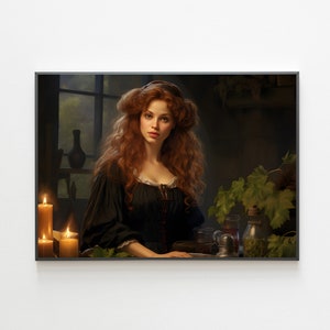 Wicca Rustic Print, Vintage Witch Painting, Witchy Wall Art, Moody Halloween Art, Witch Print, Halloween Art Print, Digital Download