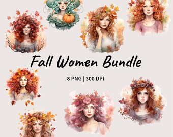 Clipart ragazza autunnale: grafica PNG donna autunnale (download digitale)