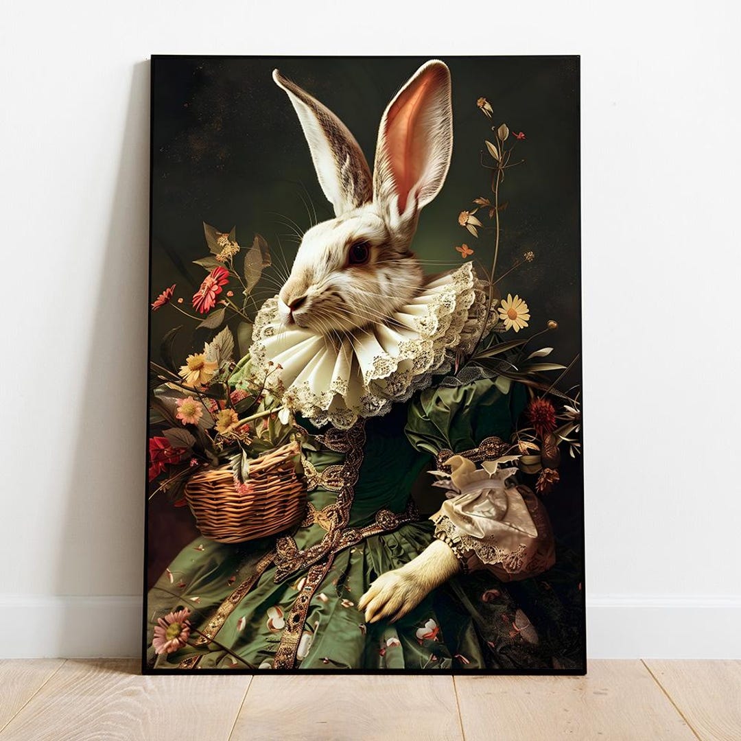 Spring Rabbit Wall Art, Renaissance Rabbit Painting, Aristocrat Rabbit ...