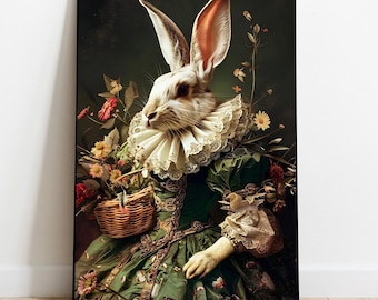 Renaissance Rabbit Portrait: Dark Academia Animal Art (Digital Download)