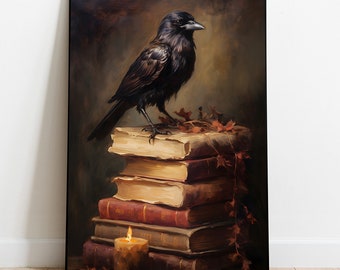Moody Crow Painting: Halloween Raven Wall Art (Digital Download)