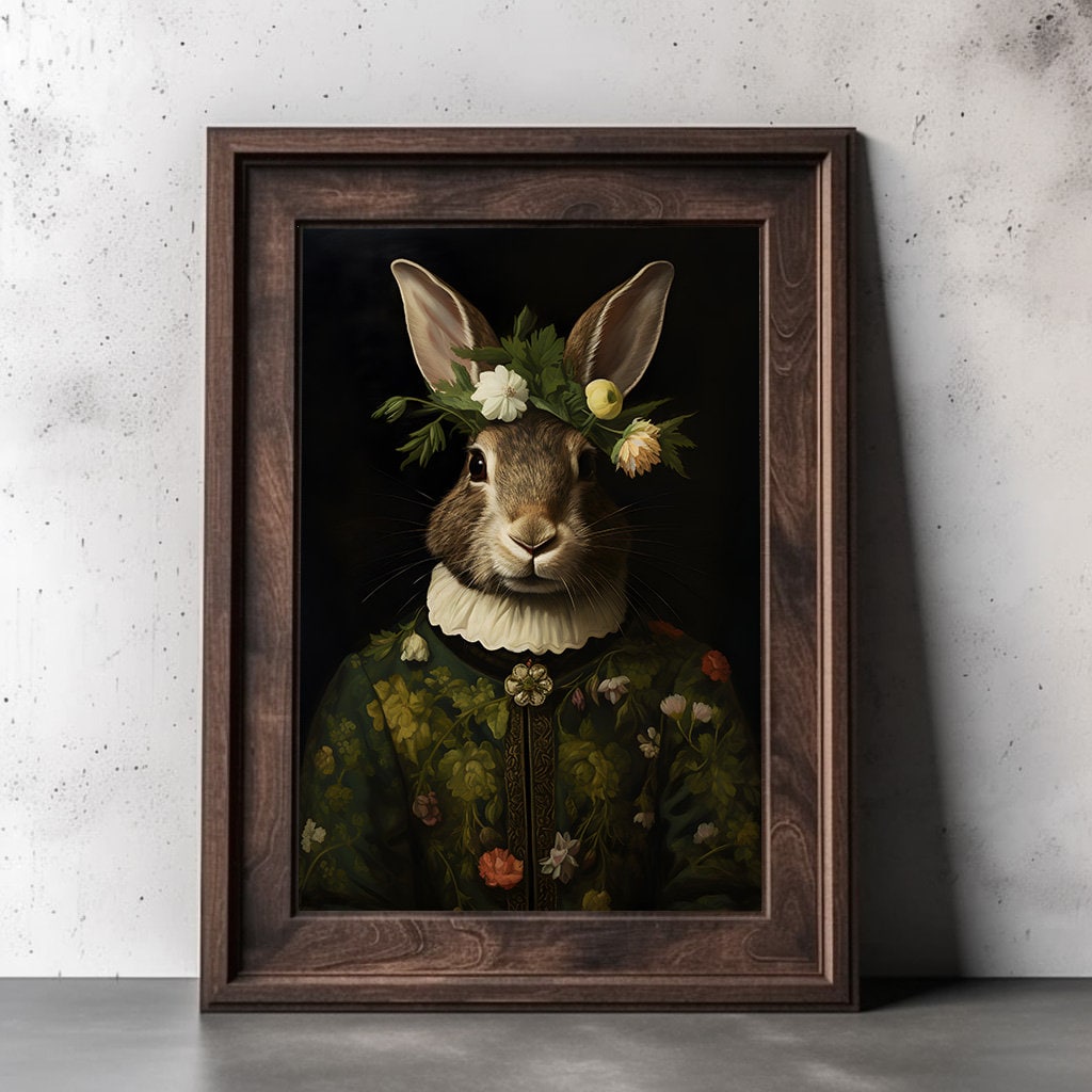 Renaissance Rabbit Painting, Aristocrat Rabbit Portrait, Fall Rabbit ...