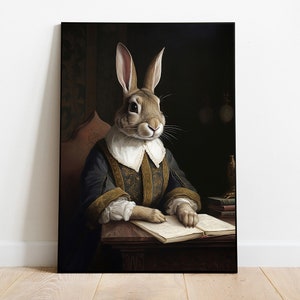 Vintage Rabbit Painting, Renaissance Rabbit Print, Antique Printable Wall Art, Animal Head Human Body, Digital Download