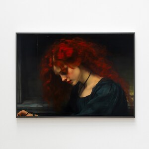 Victorian Red Hair Woman Portrait: Moody Oil Painting (Digital Download)