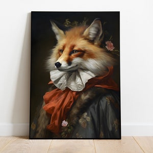 Renaissance Fox Painting, Royal Fox Portrait, Animal Head Human Body, Humanoid Fox Painting, Aristocrat Fox Printable Art, Digital Download