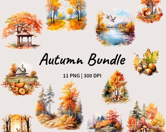 Fall Landscape Clipart: Autumn Scene PNG Bundle (Digital Download)