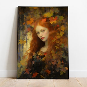 Moody Fall Portait, Femail Oil Painting, Victorian Aesthetic Art, Vintage Woman Painting, Dark Academia, Digital Download