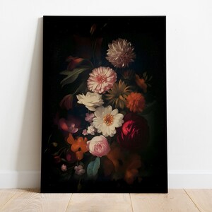 Dark Flower Painting, Moody Vintage Botanical Print, Antique Floral Wall Art, Stil Life Oil Painting, Printable Art, Digital Download Print
