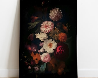Dark Floral Oil Painting: Moody Vintage Botanical Art (Digital Download)