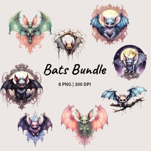 Bats Clipart, Mystical clipart, Bats, PNG, Pagan png, Gothic clipart, Halloween junk journal, Digital Download