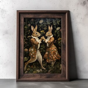 Victorian Rabbits Dancing Painting, Vintage Rabbit Poster, Renaissance ...