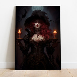 Halloween Witch Print, Vintage Witch Painting, Witchy Wall Art, Moody Halloween Art, Witch Print, Halloween Art Print, Digital Download