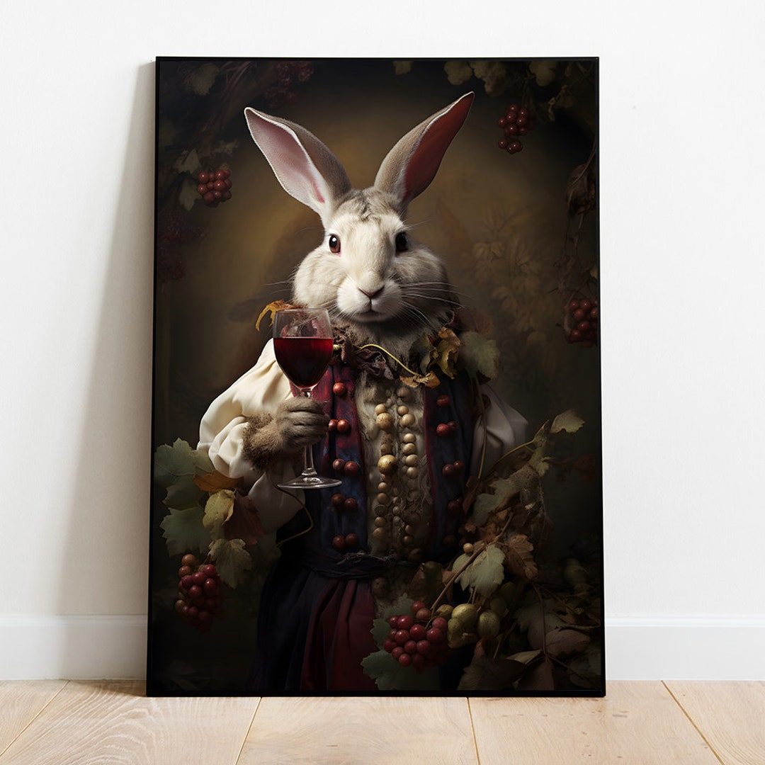 Renaissance Rabbit Wine Portrait: Aristocrat Bunny Art (digital ...