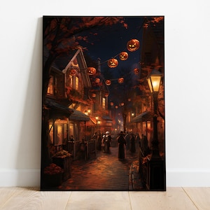 Halloween Village Painting, Witchy Halloween Wall Art, Moody Print, Moody Halloween Art, Digital Download