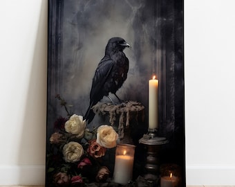 Witchy Crow Print: Moody Halloween Raven Wall Art (Digital Download)