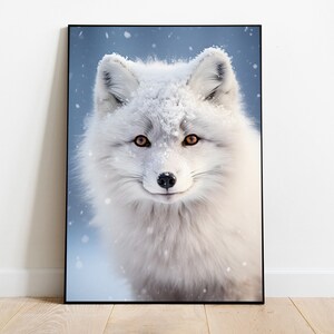 White Fox Wall Art, Arctic Fox Print, Winter Printable Art, Dark Academia, Cottagecore Wall Art, Digital Download