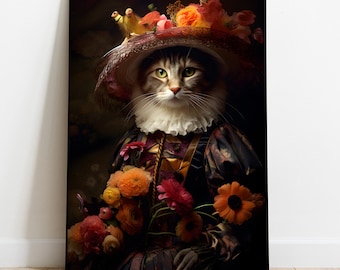 貴族風猫の肖像画：ルネサンス時代の愉快な動物アート（デジタルアート