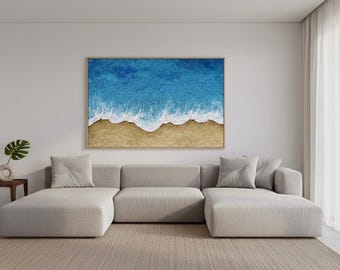 Handmade Ocean Wave Painting: Textured Coastal Canvas Art