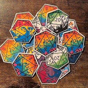 Sticker brillant D20 LGBTQAI+ Fierté