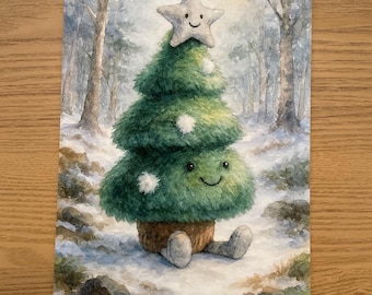 Impresión de árbol de Navidad divertido con acuarela inspirada en Jellycat