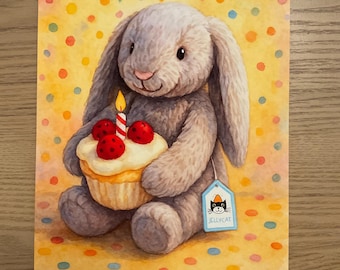 Jellycat Inspired Watercolour Style Bashful Bunny Birthday Cake Print