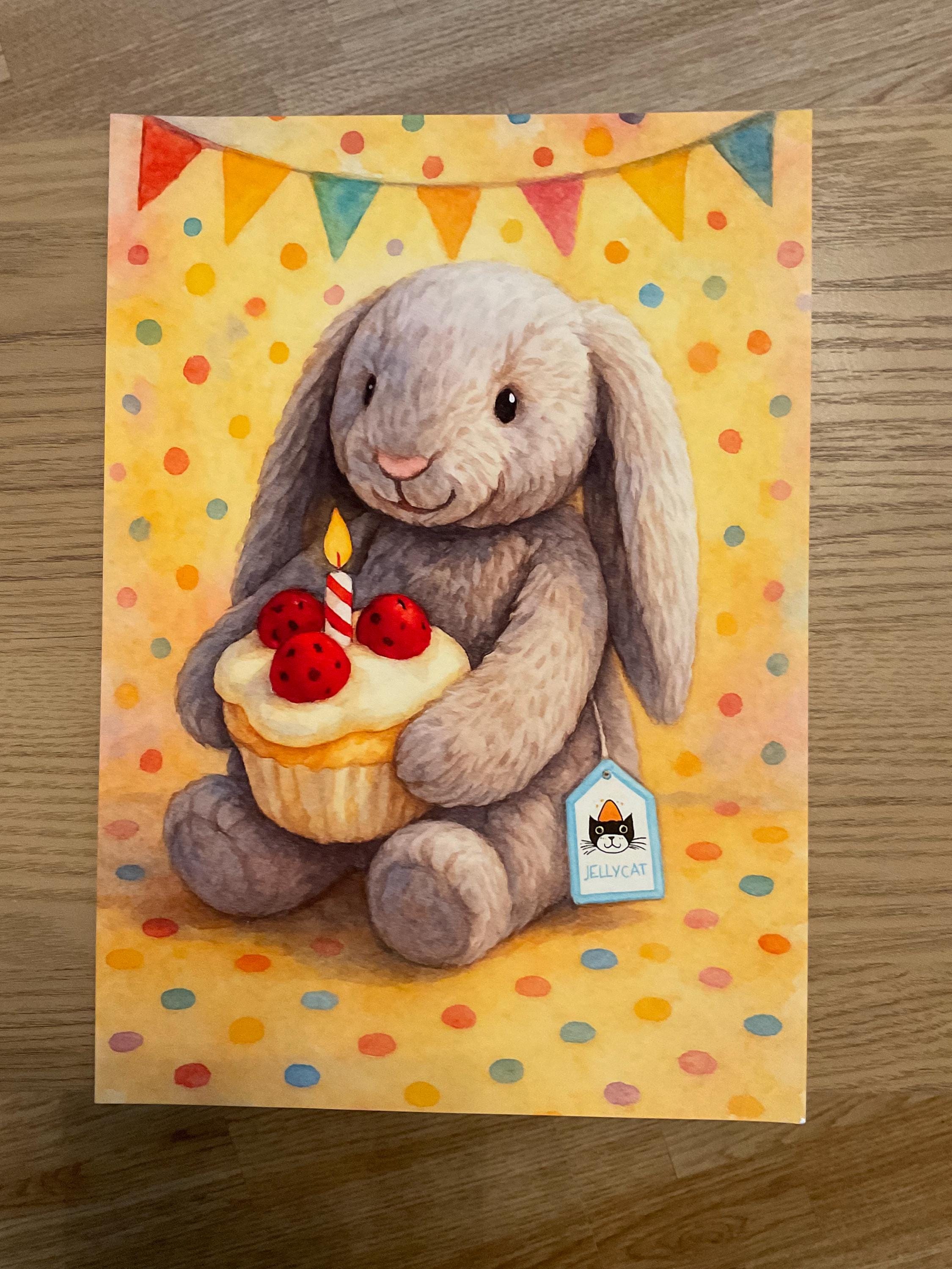 Jellycat Inspired Watercolour Style Bashful Bunny Birthday Cake