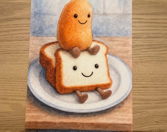 Impresión divertida de frijoles horneados y tostadas con acuarela inspirada en Jellycat