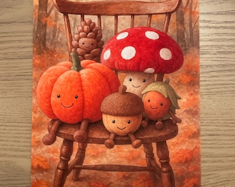 Impresión estilo colección otoñal en acuarela inspirada en Jellycat