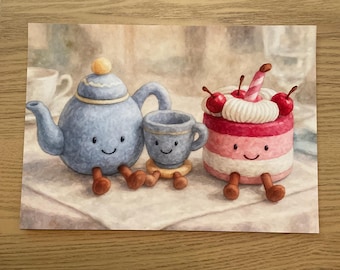 Impresión estilo té de la tarde en acuarela inspirada en Jellycat