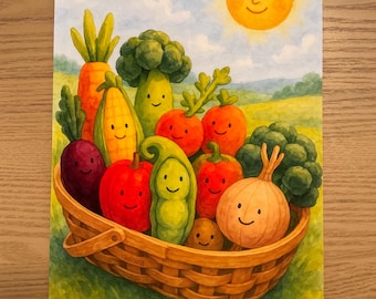 Impresión de estilo de verduras vivaces con acuarela inspirada en Jellycat
