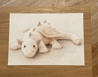 Impresión de dragón de nieve en acuarela inspirada en Jellycat