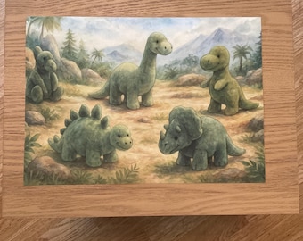 Impresión estilo colección de dinosaurios fósiles de acuarela inspirados en Jellycat