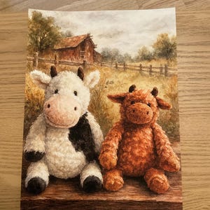 Jellycat Inspired Watercolour Fuddles Calf and Moolet Cow Print