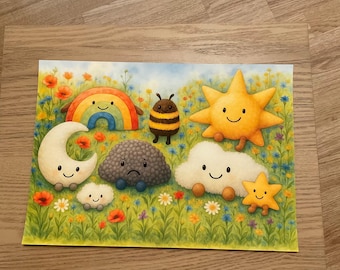 Impresión de acuarela con un clima divertido inspirado en Jellycat