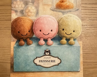 Impresión exclusiva de macarons parisinos con estilo acuarela inspirado en Jellycat