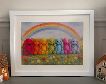 Impresión A4 enmarcada y montada en acuarela inspirada en Jellycat