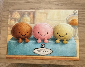 Impresión de macarons tricolores divertidos de acuarela inspirados en Jellycat