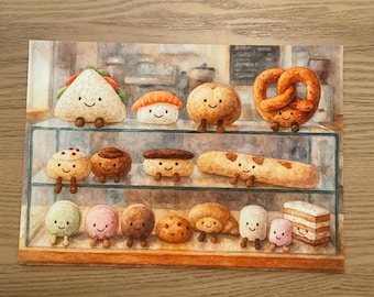 Pastelería divertida inspirada en la acuarela de Jellycat en una impresión de la colección Patisserie
