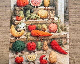 Impresión de verduras vivaces en los escalones inspirada en la acuarela de Jellycat